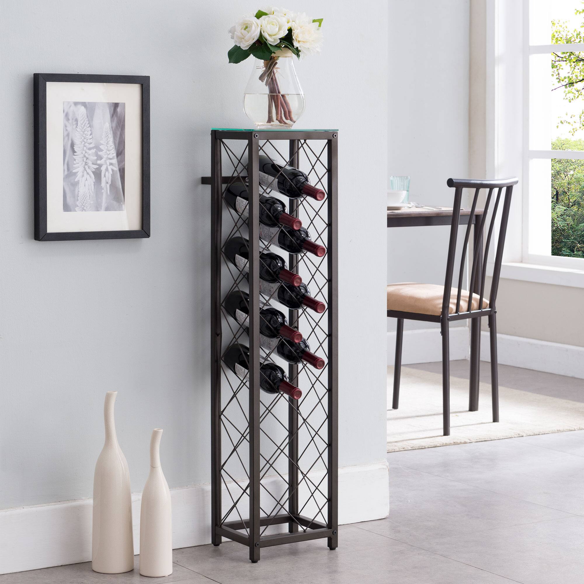 Front. Kings Brand Furniture - Kings Brand Furniture Narenda Freestanding Floor Wine Rack Storage Tower, Pewter - Dark Grey.