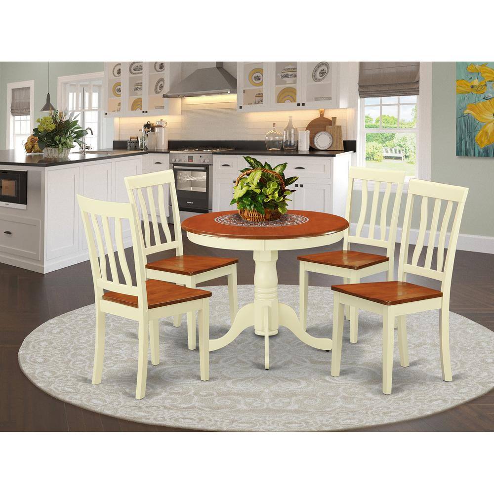 Back. East West Furniture - Dining set - 5 Pcs with 4 Wood Chairs in Buttermilk - Buttermilk & Cherry.