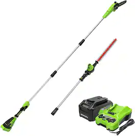 Greenworks - 24V Brushless 10" Pole Saw/20" Pole Hedge Trimmer Combo Kit, 4Ah Battery and Charger Included - Green