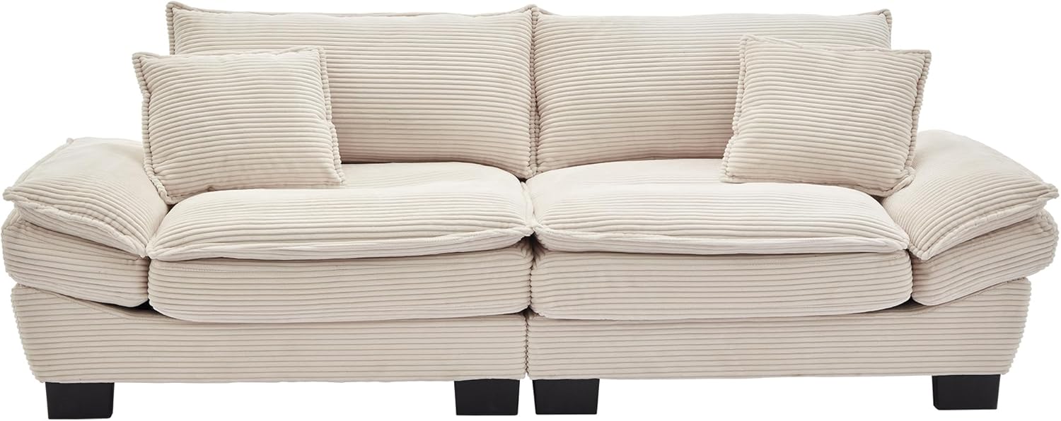 Alt View 3. Trinkets Crazed - 84" Cloud Corduroy Loveseat Sofa, Modern Comfy Upholstered 2 Seater Sofa Deep Seat Sofa with 2 Throw Pillows - beige.