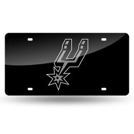 Rico Industries - San Antonio Spurs NBA Black Mirrored Laser Cut License Plate Laser Tag - Multi