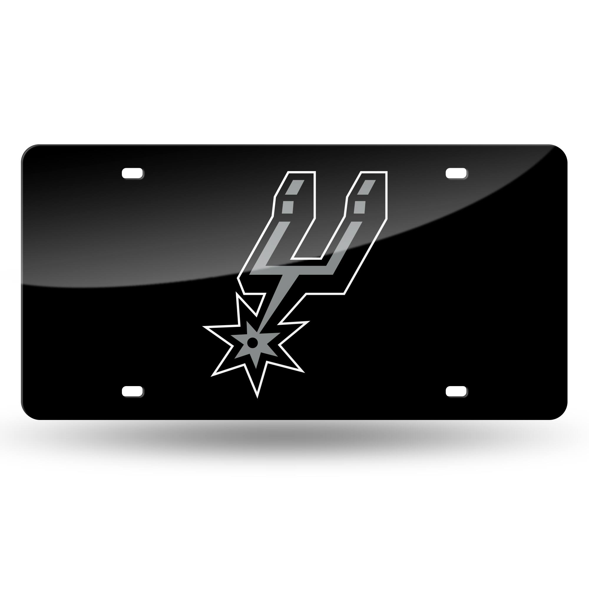 San Antonio Spurs Black Mirror Look Acrylic License Plate Laser Tag