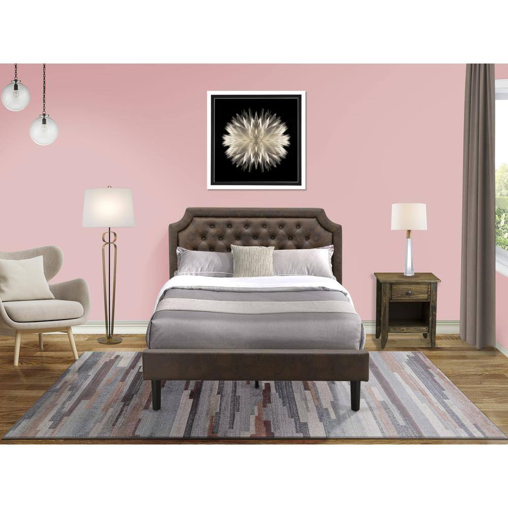 Alt View 4. East West Furniture - GB25F-1GA07 2-Piece Granbury Bedroom Set with Frame and a Distressed Jacobean End Tables - Dark Brown Faux Leather and - Black Textured.