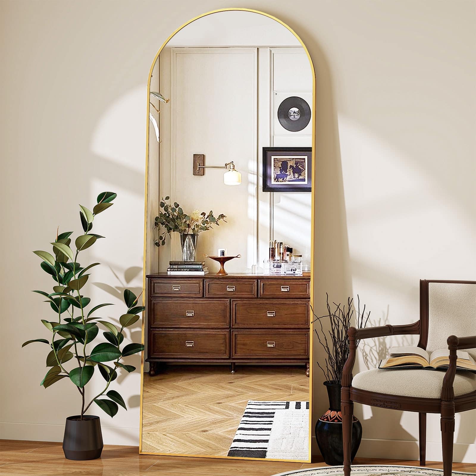 Hirose Alice - Arched Mirror Full Length Standing Floor Mirror Wall Mounted Mirror with Aluminum Frame for Standing Leaning