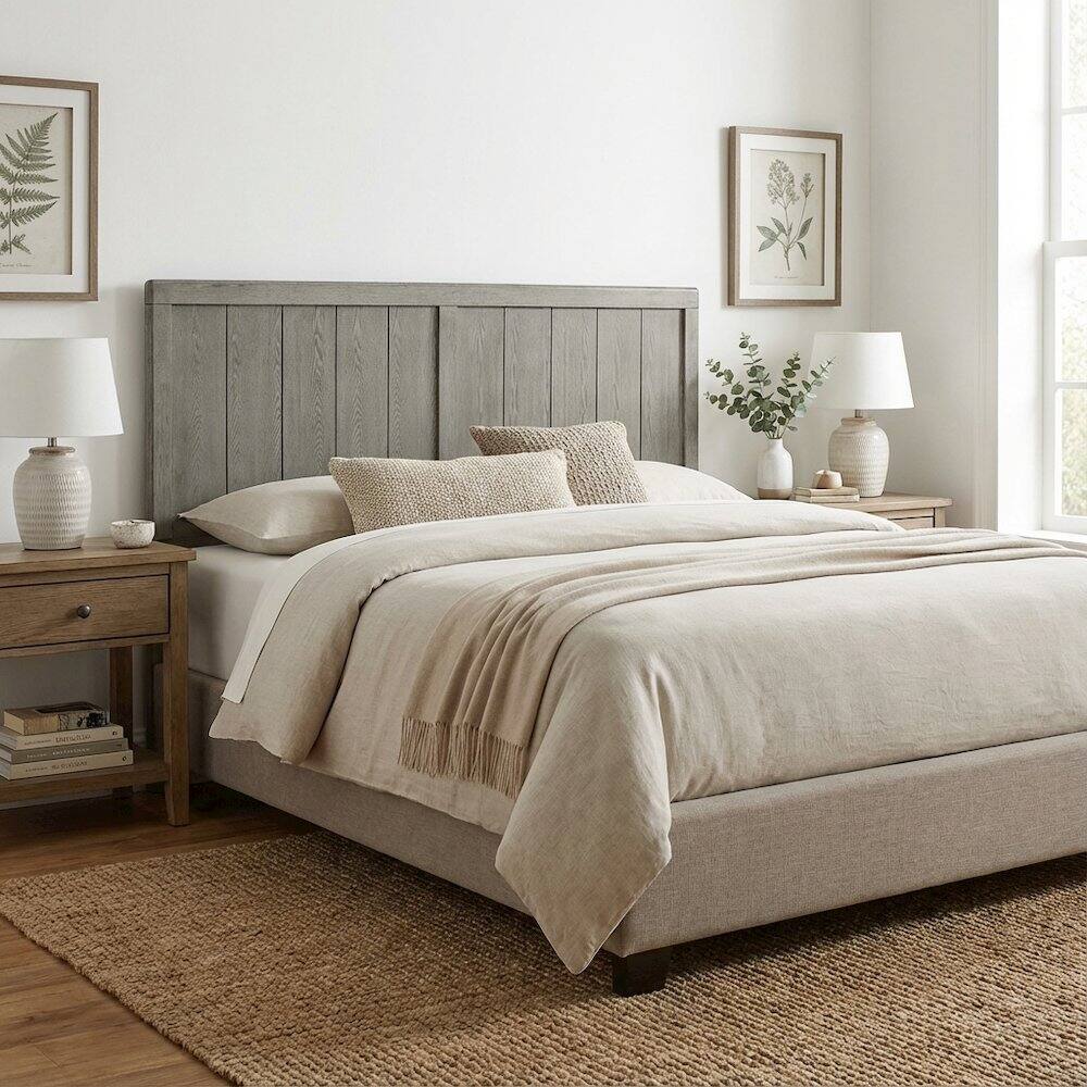 Left. FurniFact - Wood Full Headboard with Smooth Finish and Durable Construction - Gray.
