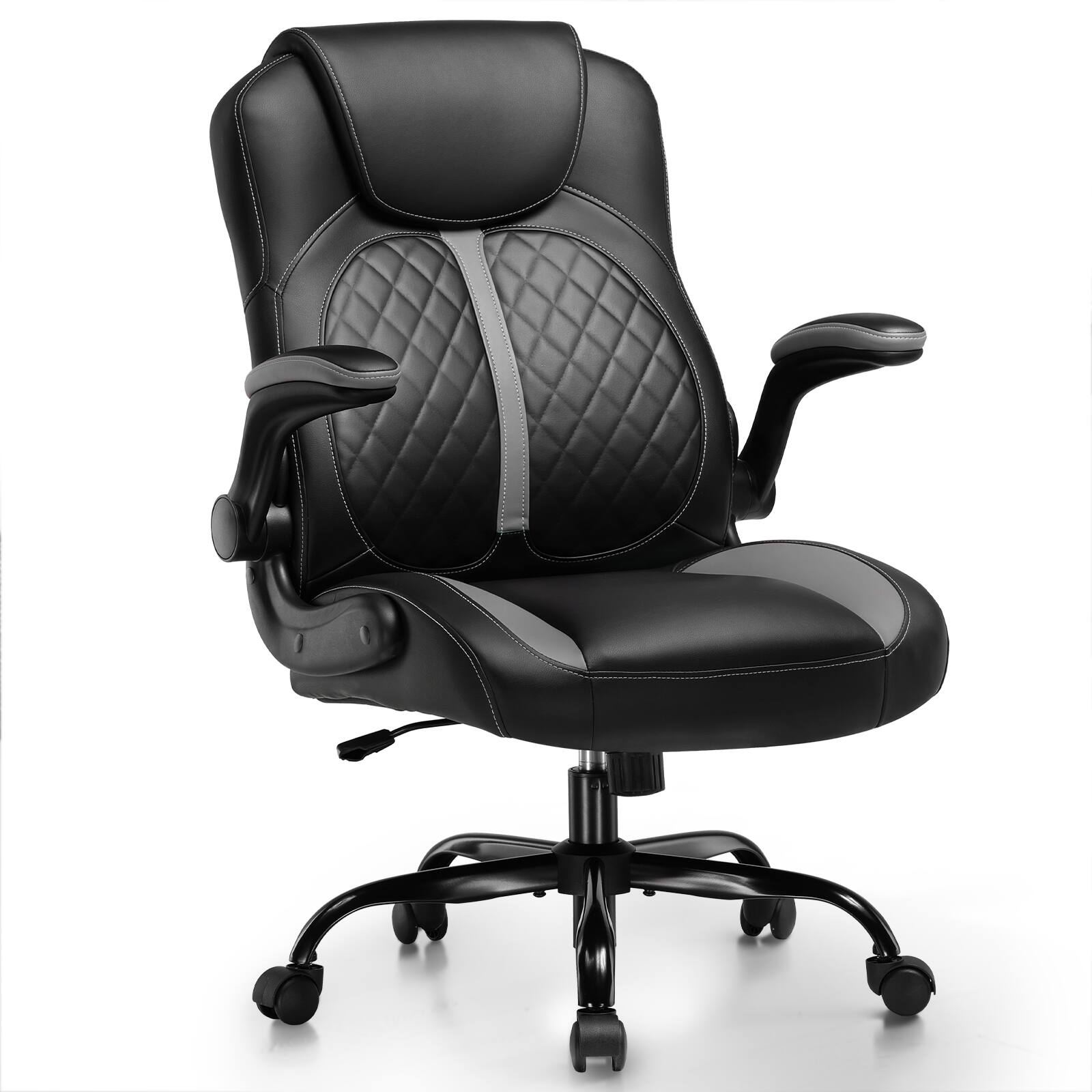 GTPlayer - Ergonomic Office Chair with Flip-Up Armrests High-Density Foam Seat Executive Computer Chair - Gray