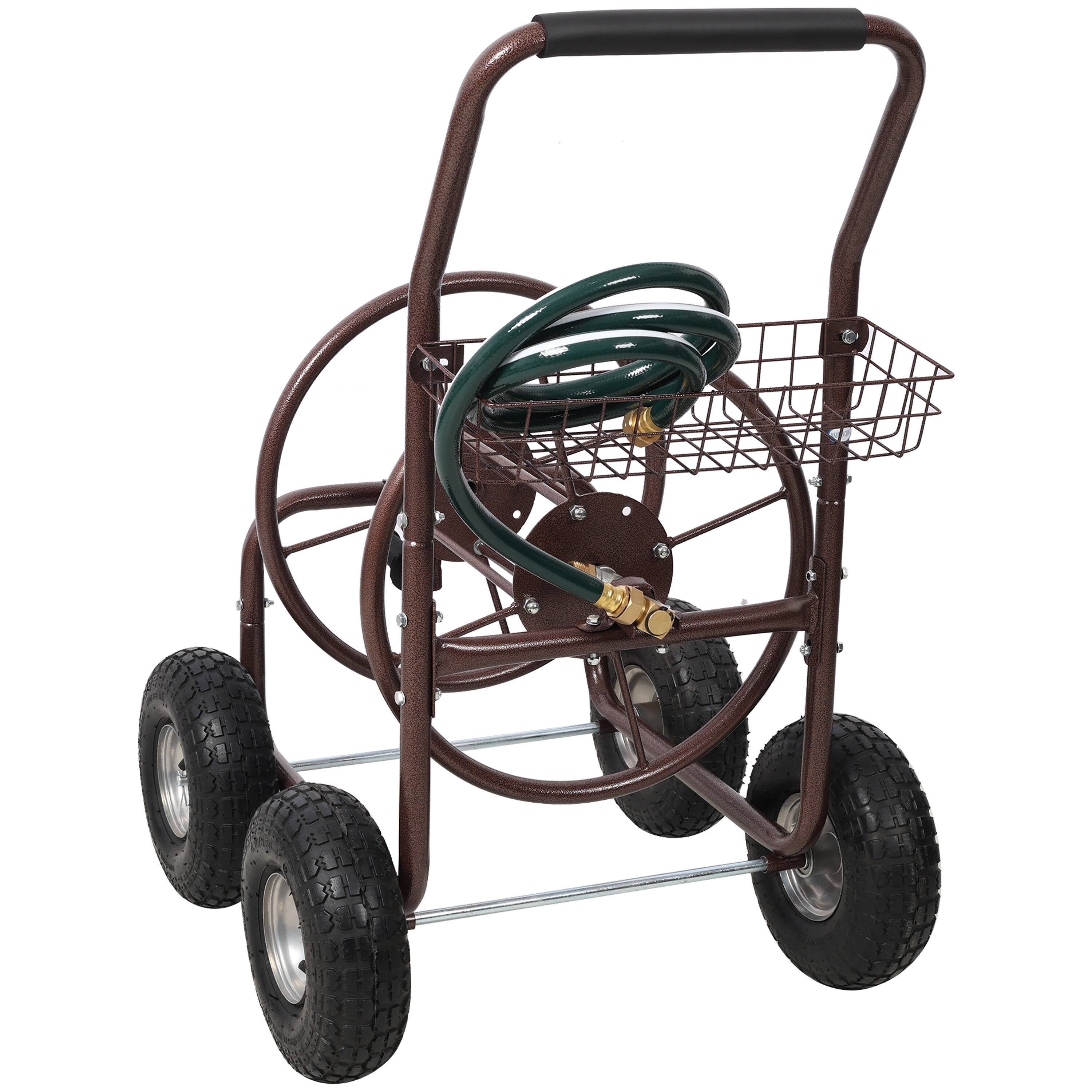 Alt View 1. APRILSOUL - Expressions Metal Hose Reel Cart with Wheels - Heavy Duty Hose Caddie - 250 Ft Hose Capacity - Bronze.