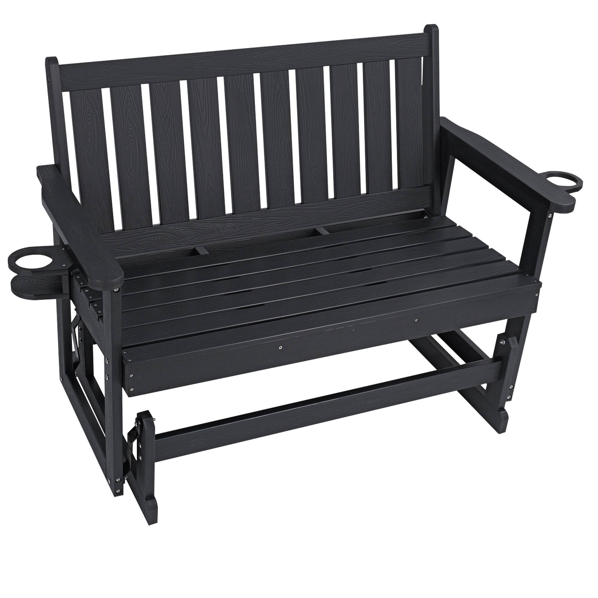 Back. Fortune Candy - Poly Lumber Patio Glider, HIPS Material Weather-Resistant Glider Bench for Outdoor Porch Garden - Black.