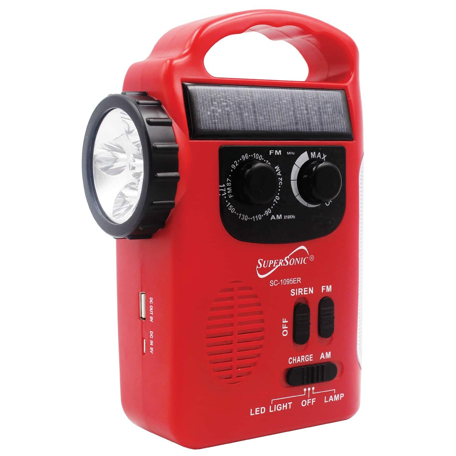 Supersonic - SC-1095ER 5-Way Emergency Solar/Hand Crank Radio with Flashlight - Black
