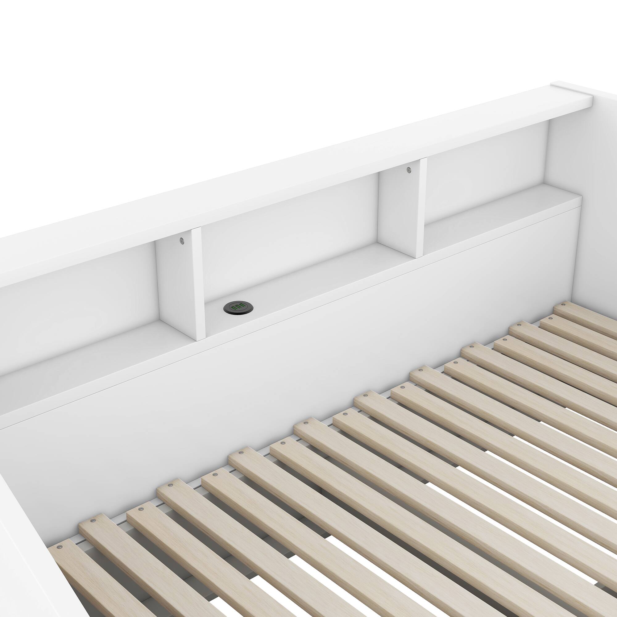 Alt View 8. Tiramisubest - Twin to King Size Daybed Frame with Storage Bookcases and Two Drawers,Charging Design,White - White.