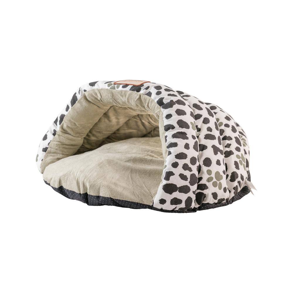 Angle. Armarkat - Cat Bed Sage Green Paw Print Pattern - Beige.
