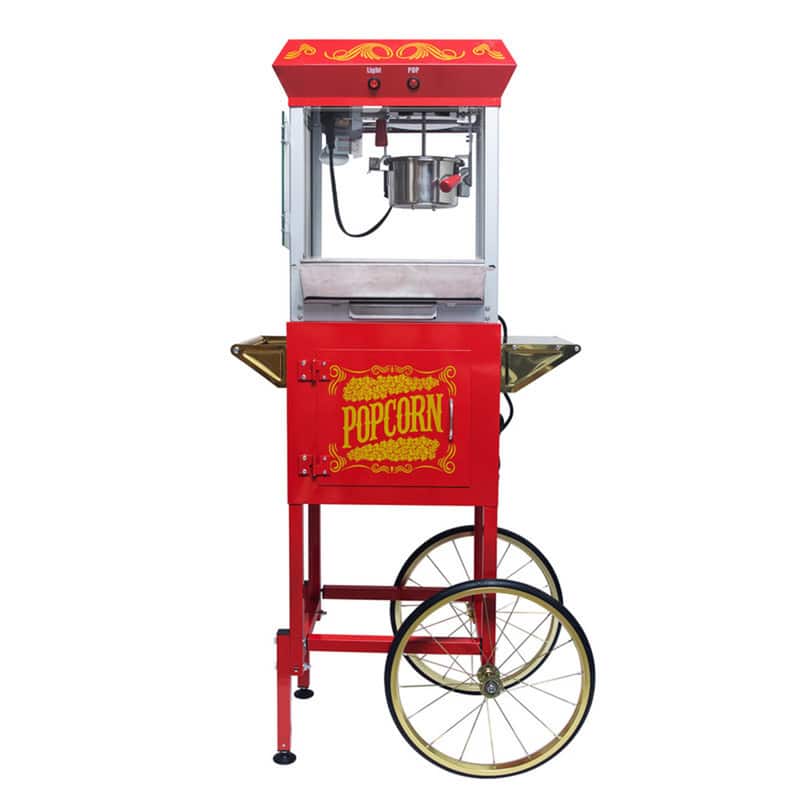Wikistore - Popcorn Machine with Cart – 8oz Popper with Stainless-steel Kettle Heated Warming Deck and Old Maids DrawerRed - Red