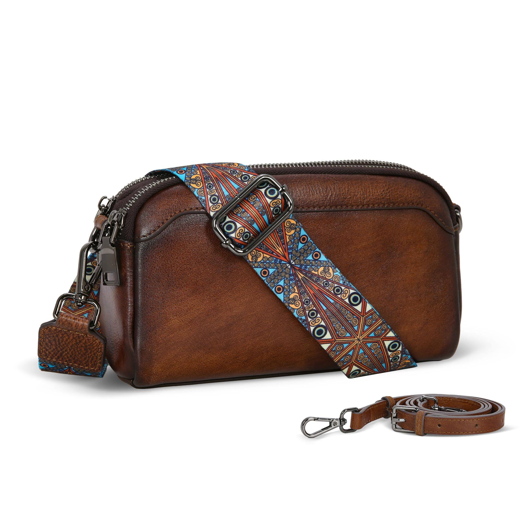 Front. DORLUKFU - Leather Purses for Women Small Cossbody Bags Multi Pockets Shoulder Purse Vintage Satchel Bag Daily Travel Purses - Coffee.