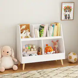 HTUTWOO - Kids 5-Cubby 2-Tier Bookshelf & Toy Organizer, Free Standing Storage for Bedroom Playroom Nursery Classroom Toddlers - White