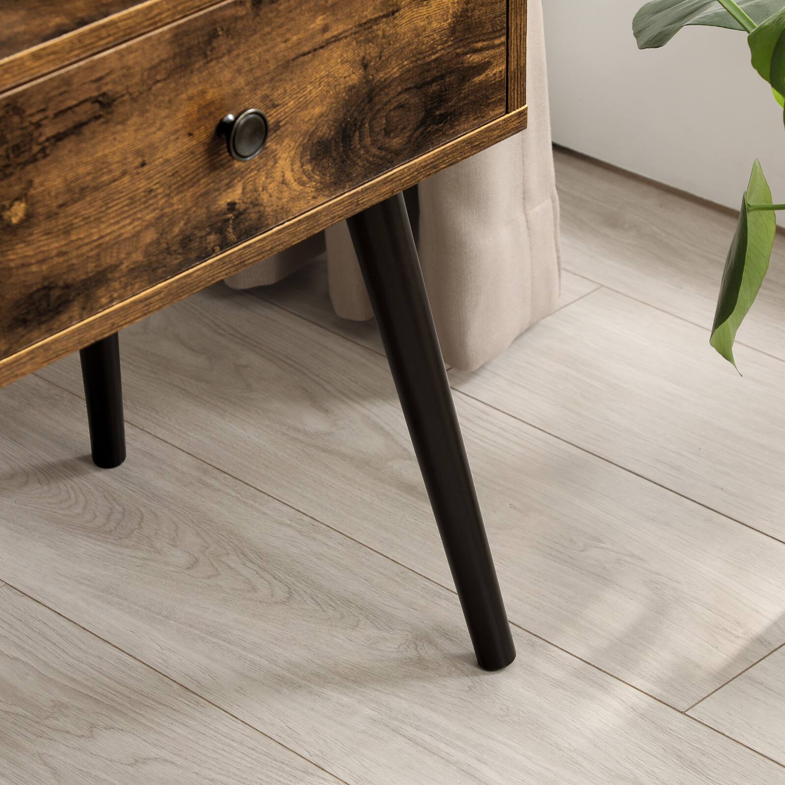 Alt View 2. Songmics Home - Nightstand, Sofa Side Table, End Table with a Drawer and Tapered Legs, Retro Style, for Bedroom - Rustic Brown.