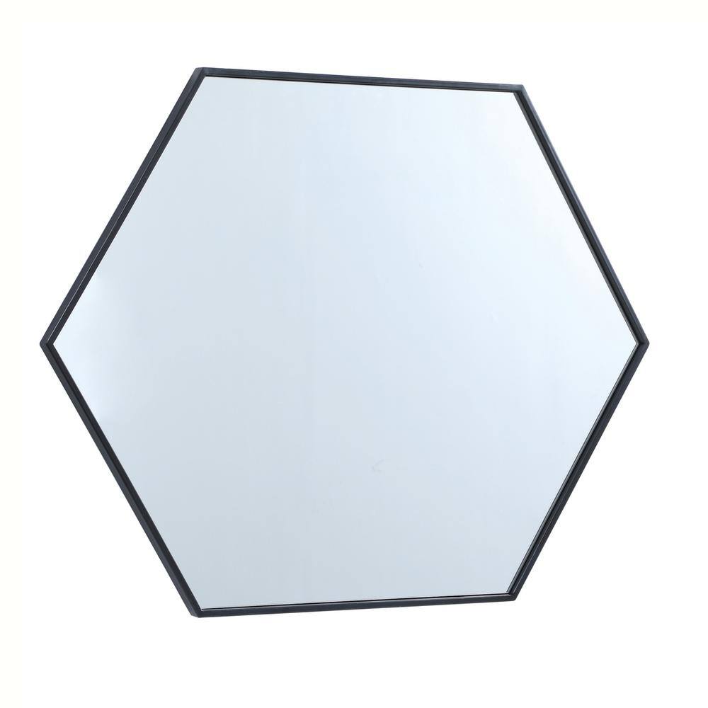 Left. Elegant Decor - Metal frame hexagon mirror 30 inch in Black - Black.