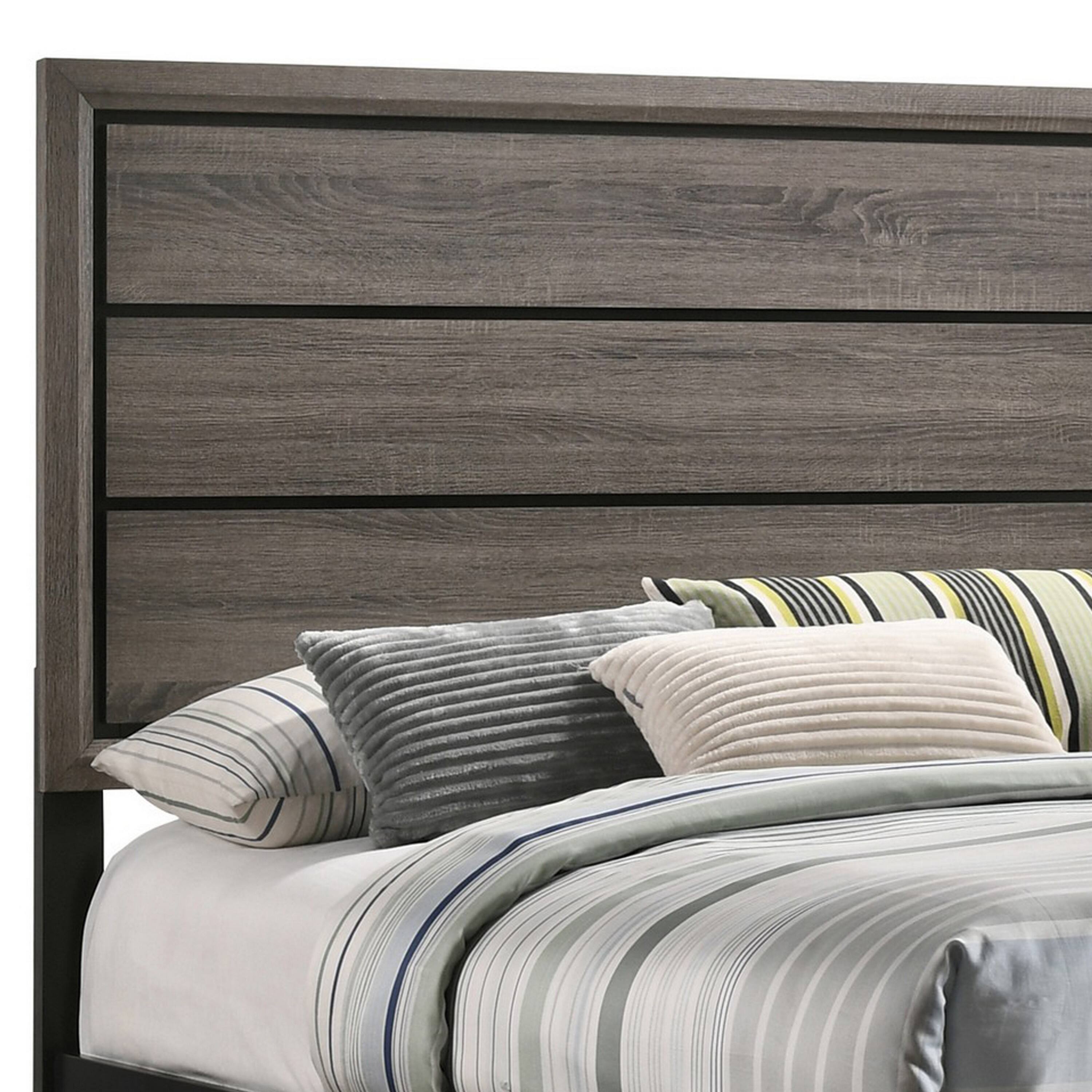Alt View 2. Manhattan Lane - Mela Full Size Panel Bed, Groove Design, Tapered Legs - Gray, Black.