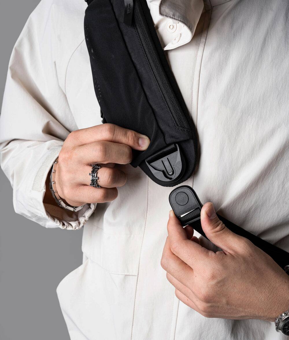 Back. ALPAKA - Metro Crossbody Right Shoulder Sling Bag Men,Sling Backpack - Fits 11" Tablet - Single Shoulder - Black Axoflux 210D.