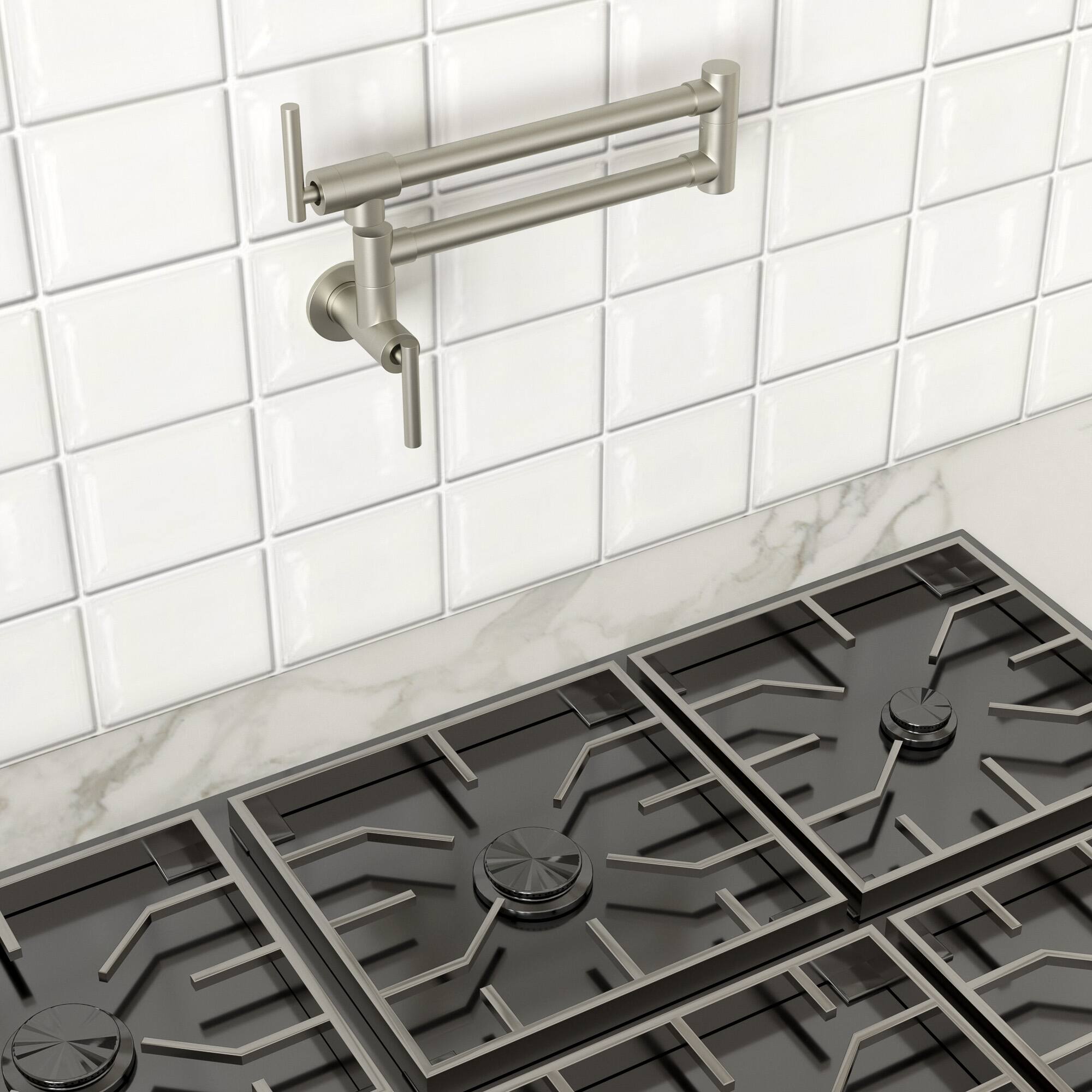 Angle. Lordear - Brushed Nickel Kitchen Sink Faucet Folding Stretchable with Single Hole Two Handles - Brushed Nickel.