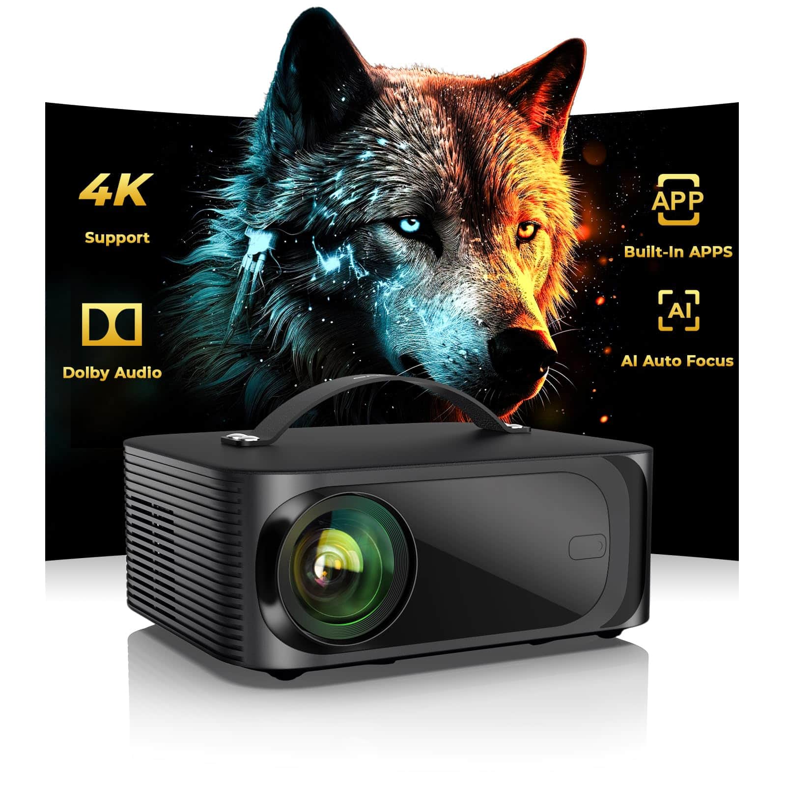 The Best Inks - [1500 Ansi/auto Focus/built-in Apps] Outdoor-projector-4k With Wifi6 And Smart Tv Os & Doiby Portable Projector - Default
