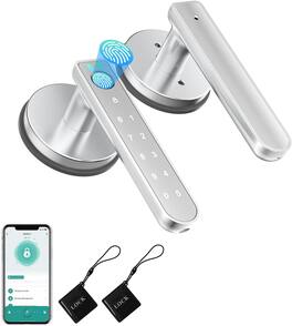 ACJPR - Fingerprint Door Lock with App Control, Keyless Entry, Silver Handle