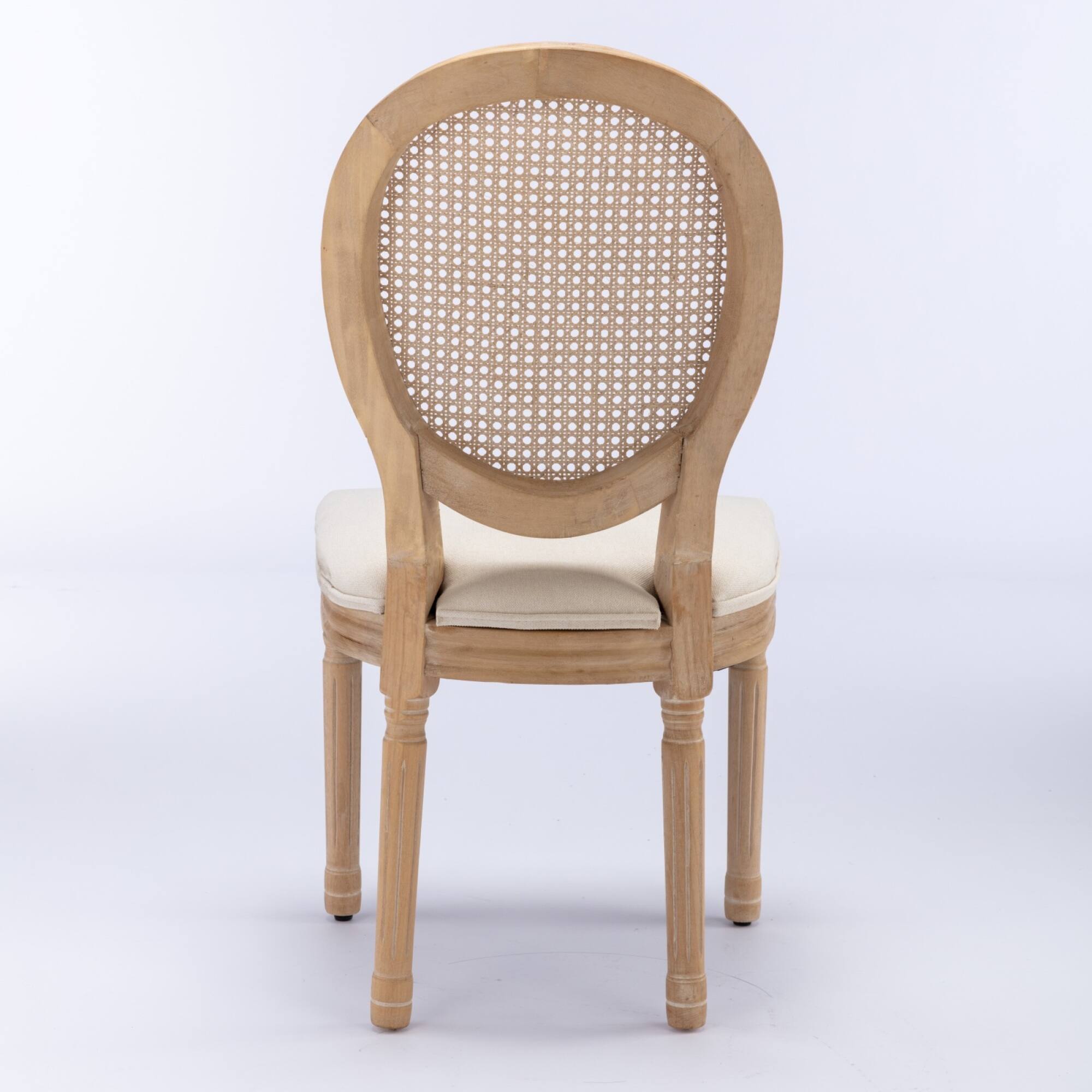 Alt View 2. GOODSILO - French Style Solid Wood Dining Chairs with Linen Upholstery and Rattan Backrest, Set of 2 - Beige.
