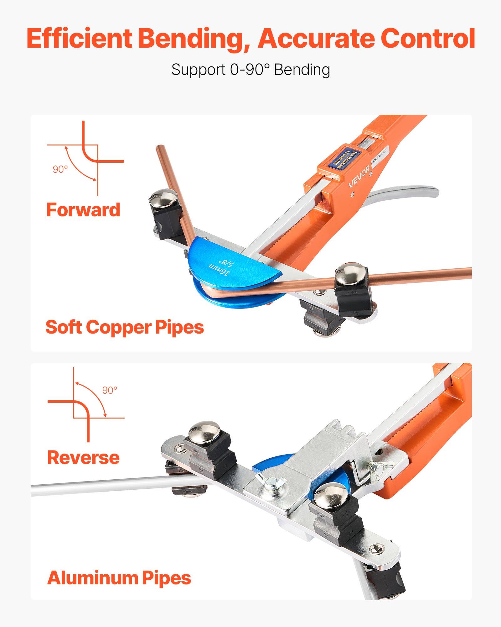 Efficient Bending, Accurate Control  
Support 0-90° Bending  

Forward  
Soft Copper Pipes  

Reverse  
Aluminum Pipes