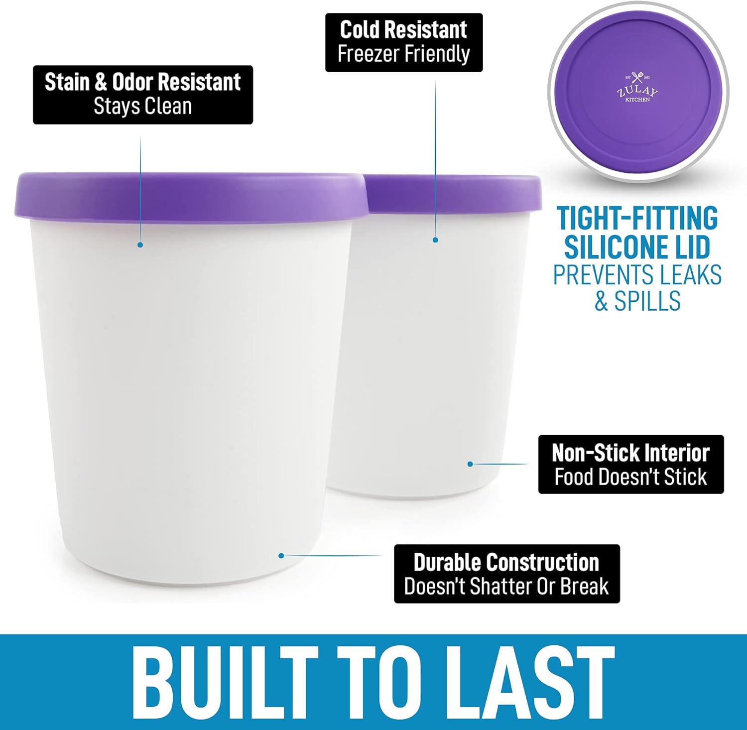 - Stain & Odor Resistant
- Stays Clean
- Cold Resistant
- Freezer Friendly
- Tight-Fitting Silicone Lid
- Prevents Leaks & Spills
- Non-Stick Interior
- Food Doesn't Stick
- Durable Construction
- Doesn't Shatter Or Break
- Built To Last