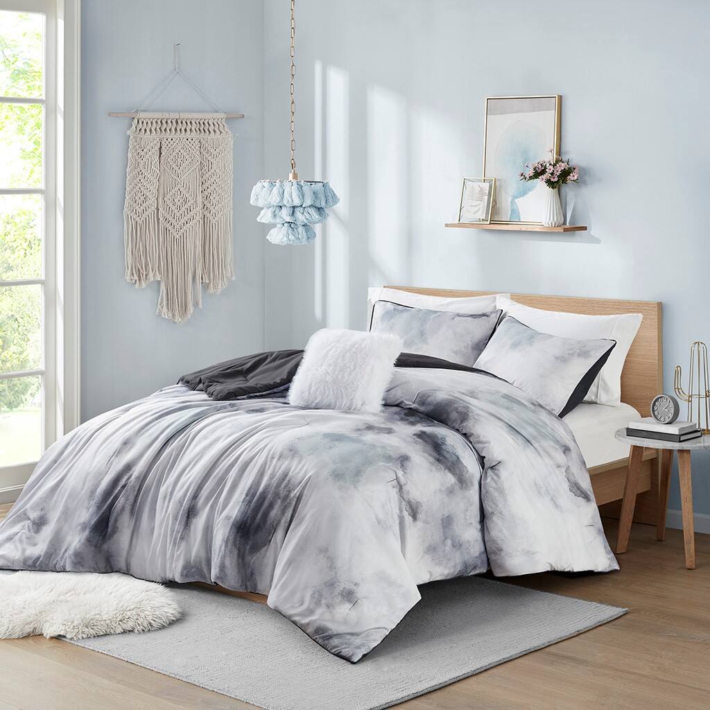 Alt View 3. Gracie Mills - Gracie Mills Orion Dreamscape Watercolor Tie Dye Comforter Set with Cozy Throw Pillow - Charcoal.