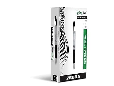 Zebra - Z-Grip Max Retractable Ballpoint Pen, Medium Point, 1.0mm, Dozen (22410) - Black Ink