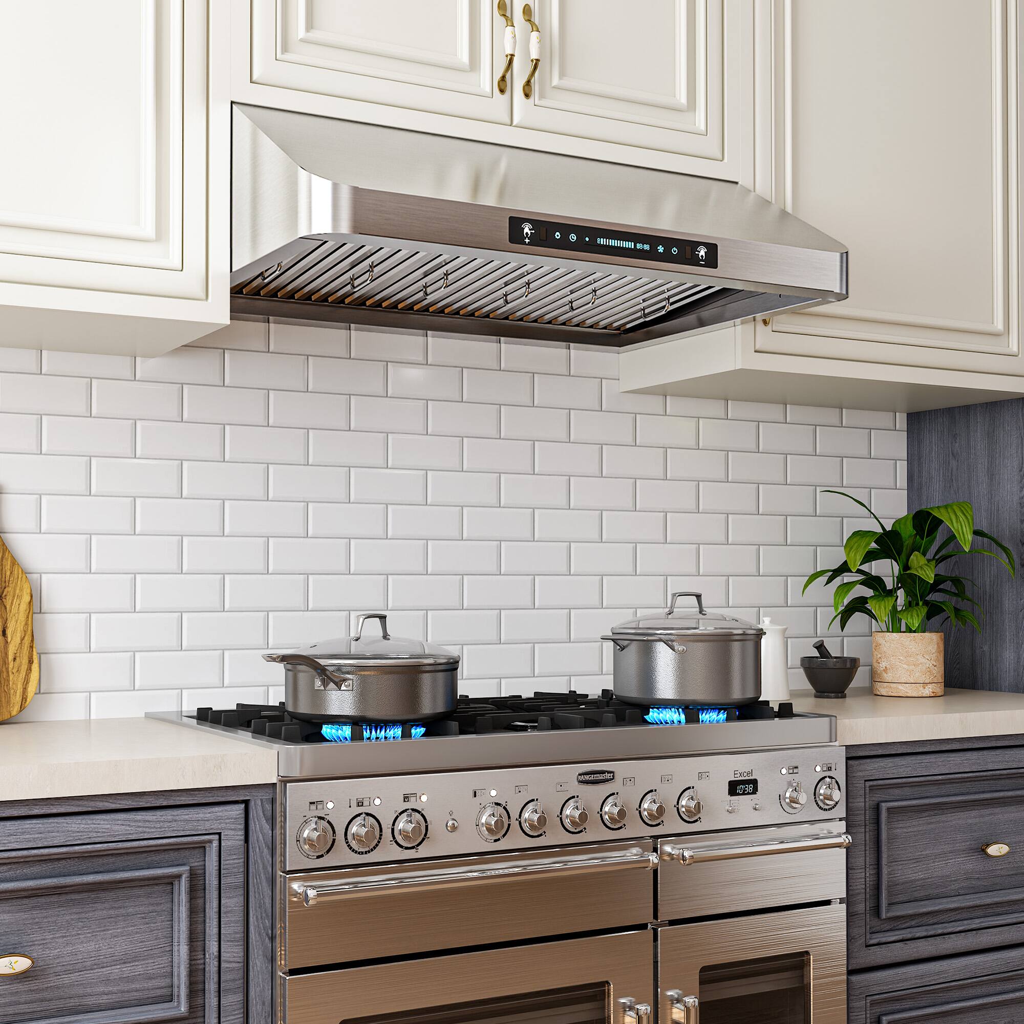 Alt View 2. Onefly - 36 inches - Ducted - Under Cabinet Range Hood - silver.