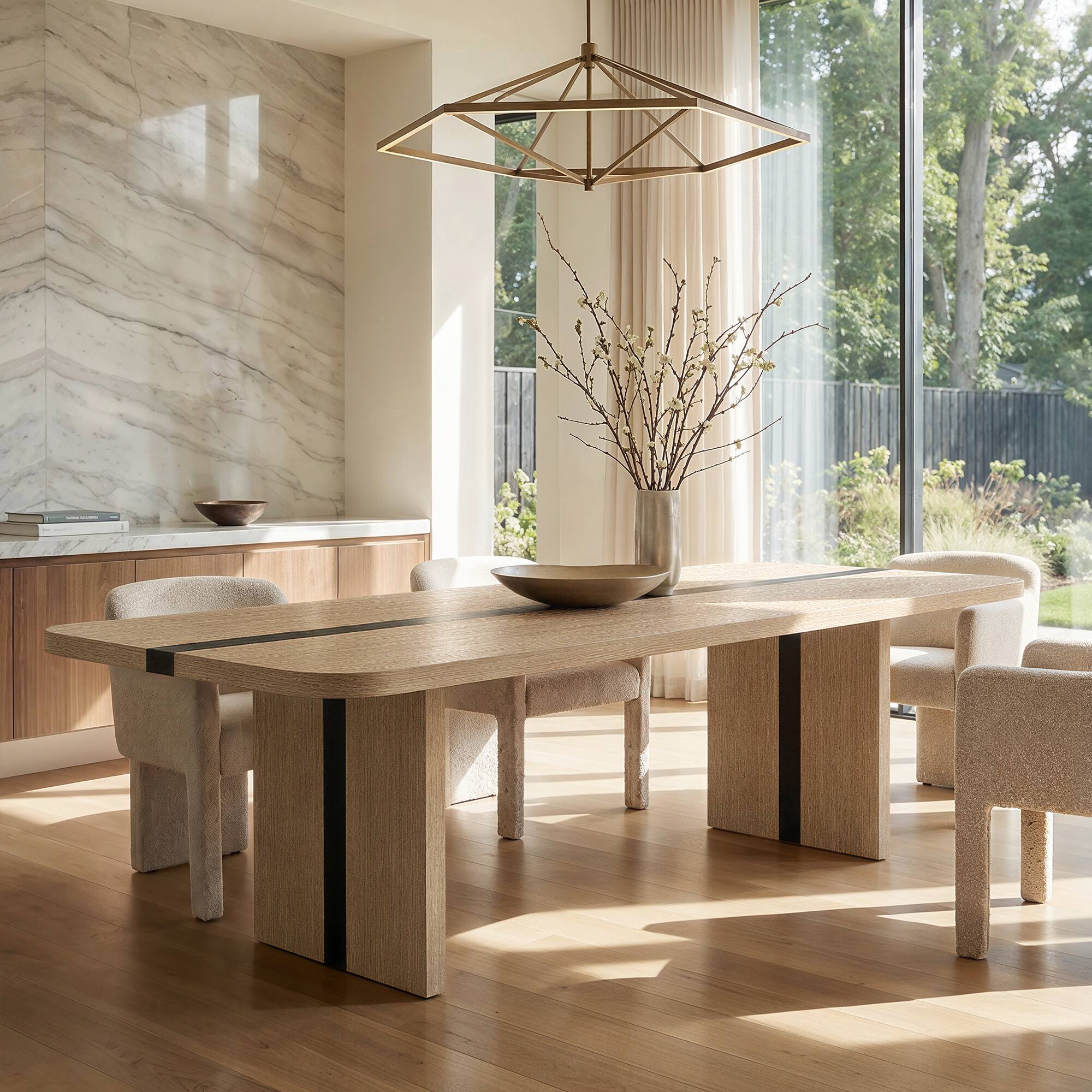 Back. Homsee - Wood Veneer Large Desk Table 86.6", Modern Dining Table for Home Office 8 Seat, Natural Finish for Dining & Working - Wooden.