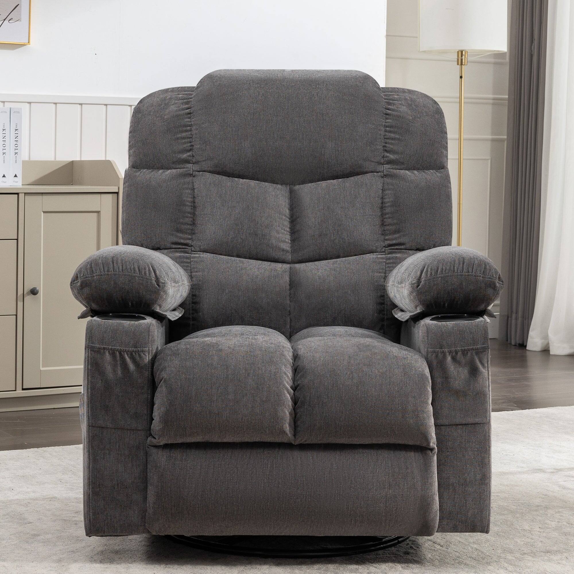 Alt View 3. Boyel Living - Oversized Massage Rocker Recliner Chair Rocking Chairs for Adults with 2 Cup Holders and USB Charge - Grey.