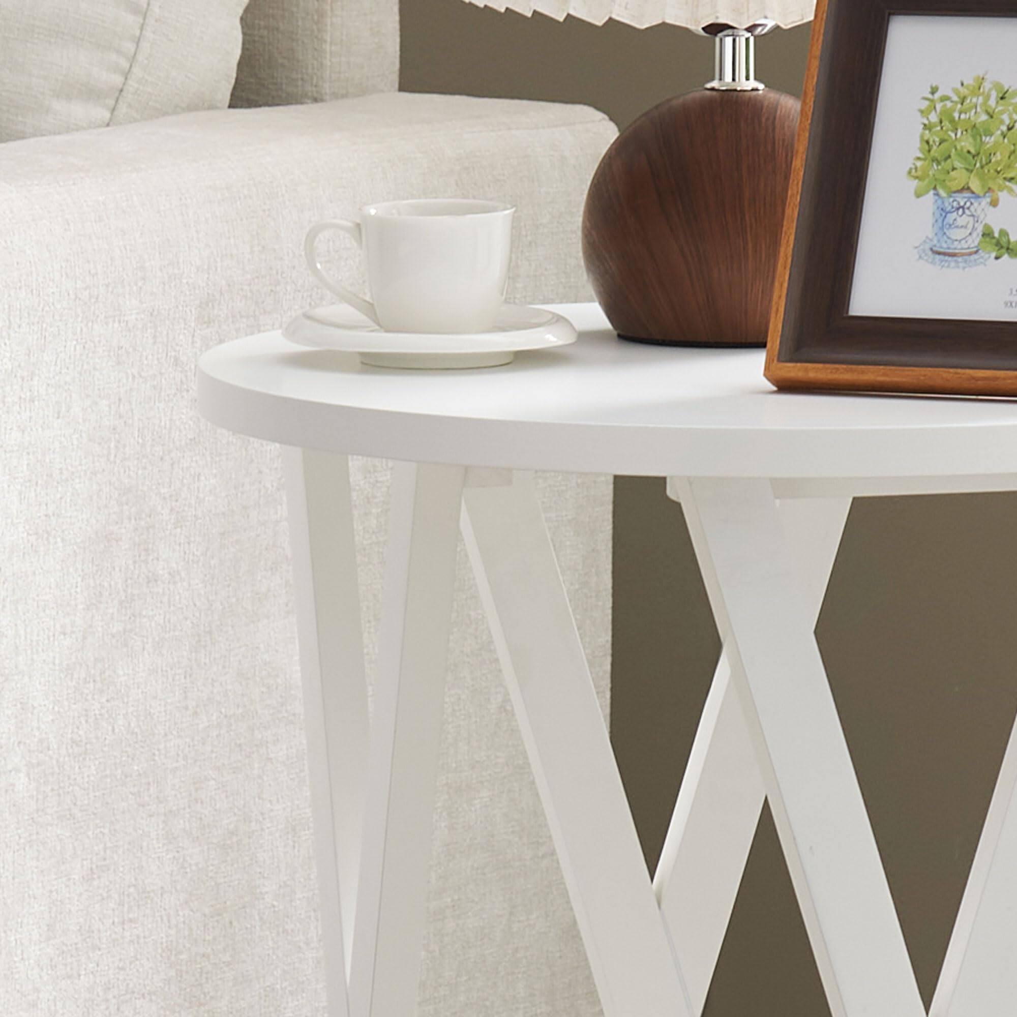 Alt View 1. Kings Brand Furniture - Kings Brand Furniture Emma Side End Table - Modern Round Farmhouse Accent Table - White.