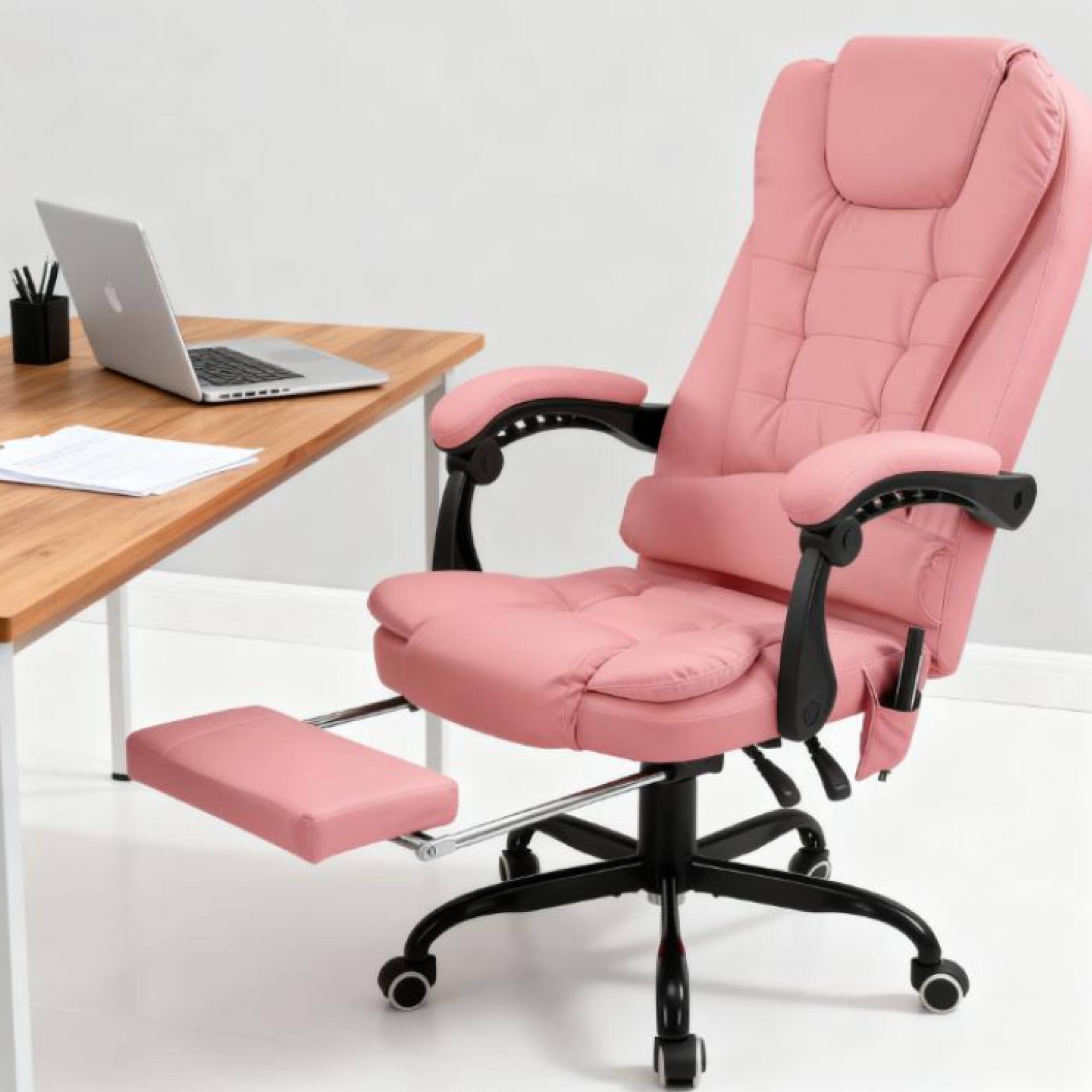 Alt View 5. GOODSILO - High-Back Executive Massage Chair with Vibrating Motors and Retractable Footrest for Office and Home Use - Pink.