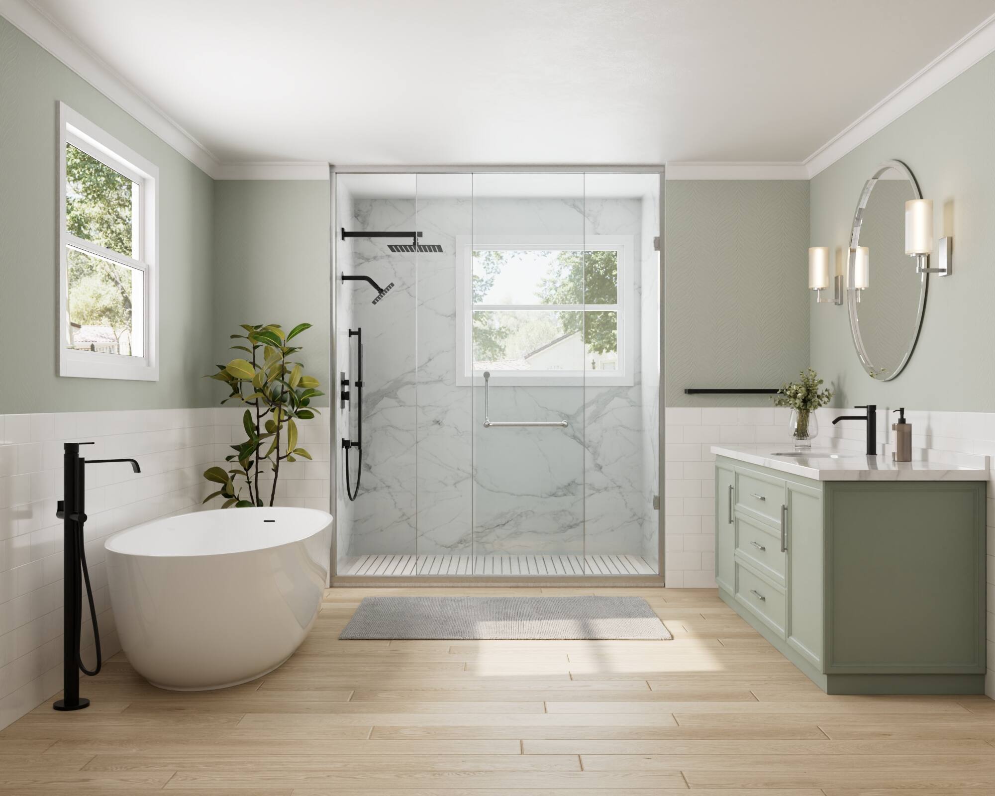 Left. GRANDJOY - 10" Wall Mount Shower System with Handheld Spray, Slide Bar, and Pressure Balance Valve for Modern Bathroom - Matte Black.