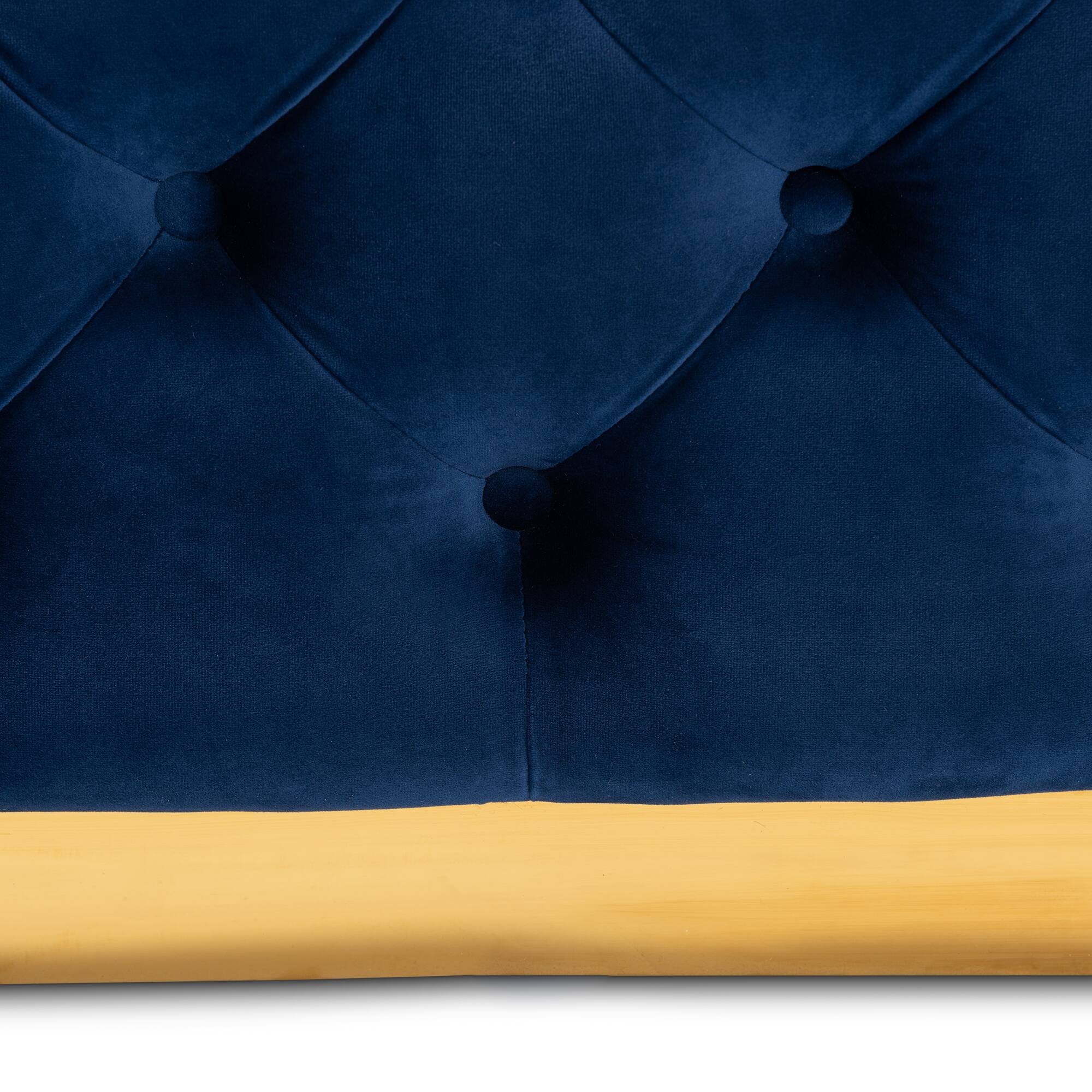 Back. Baxton Studio - Verene Glam and Luxe Velvet Fabric Upholstered Gold Finished Square Cocktail Ottoman - Royal Blue/Gold.