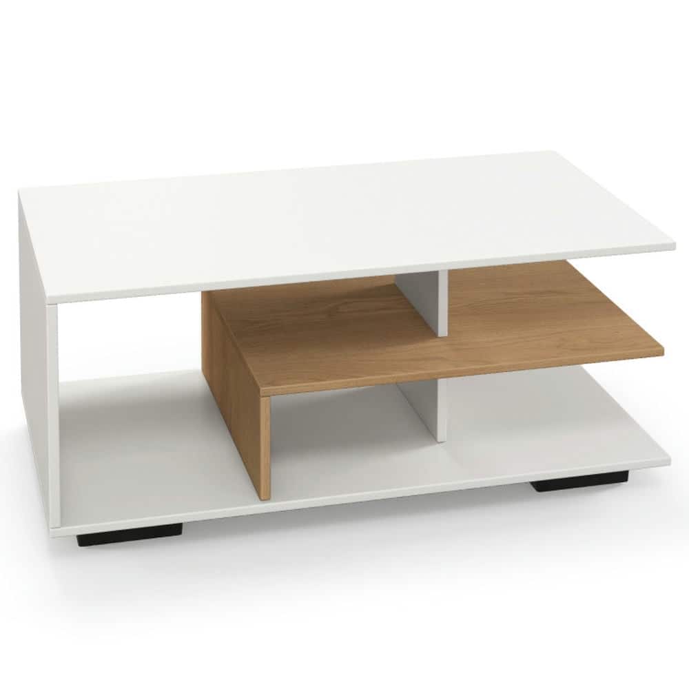 Kadyn - Coffee Table,Center Table, Modern Sofa Table Tea Table,Rectangular Coffee Table with L-shaped Middle Shelf - White
