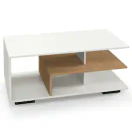 Kadyn - Coffee Table,Center Table, Modern Sofa Table Tea Table,Rectangular Coffee Table with L-shaped Middle Shelf - White