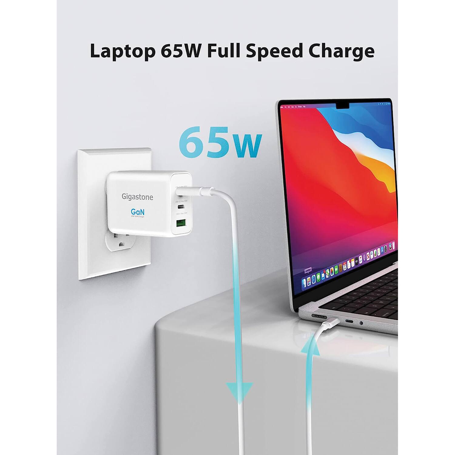 Laptop 65W Full Speed Charge  
65W  
Gigastone GaN