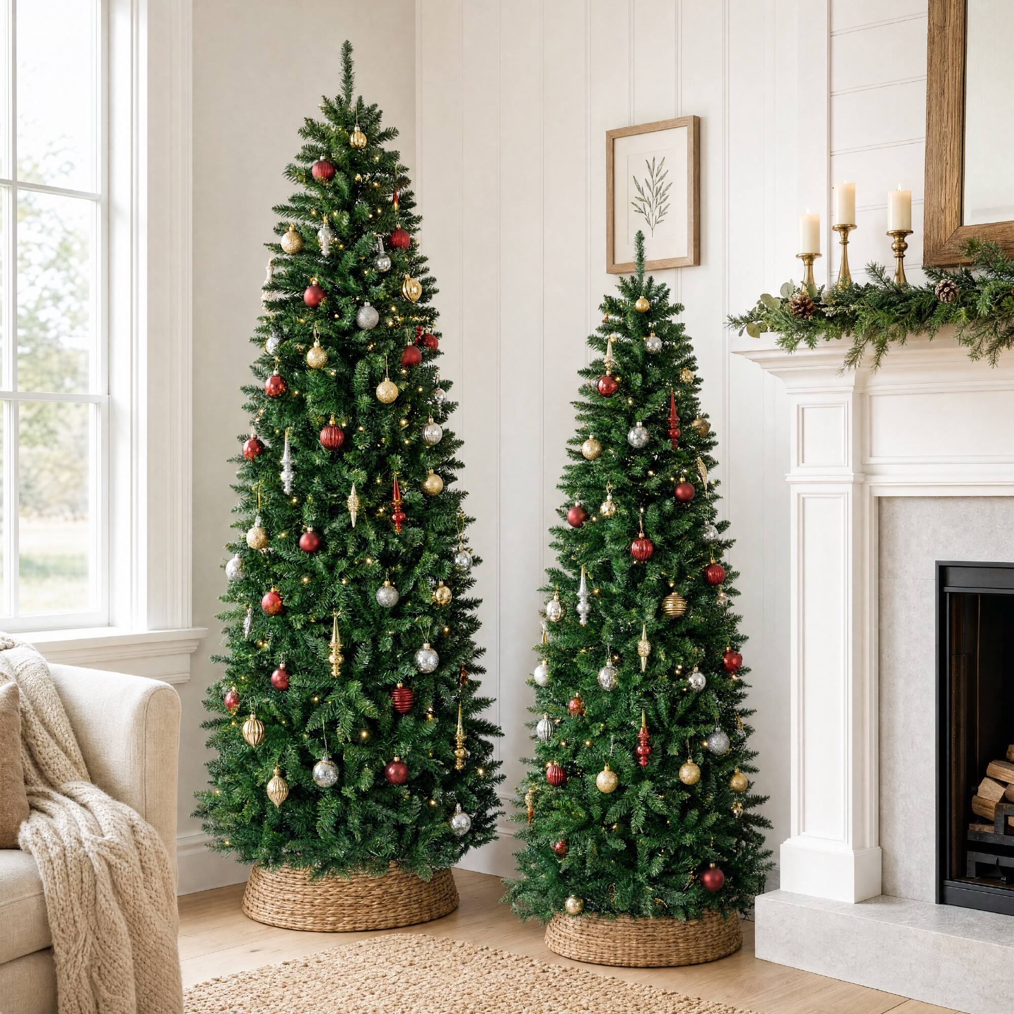 Alt View 8. Best Choice Products - Best Choice Products 7.5ft Unlit Pencil Christmas Tree, Spruce Style Holiday Decor w/ 1,075 Branch Tips, Metal Base - Green.