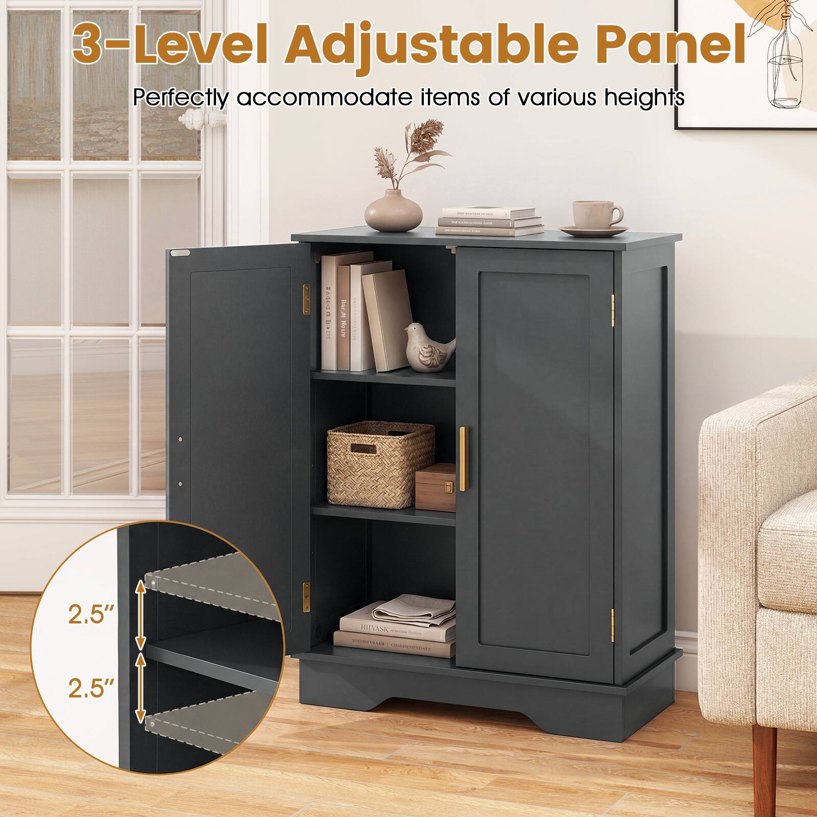 3-Level Adjustable Panel  
Perfectly accommodate items of various heights

2019 BILWESS

2.5"  
2.5"
