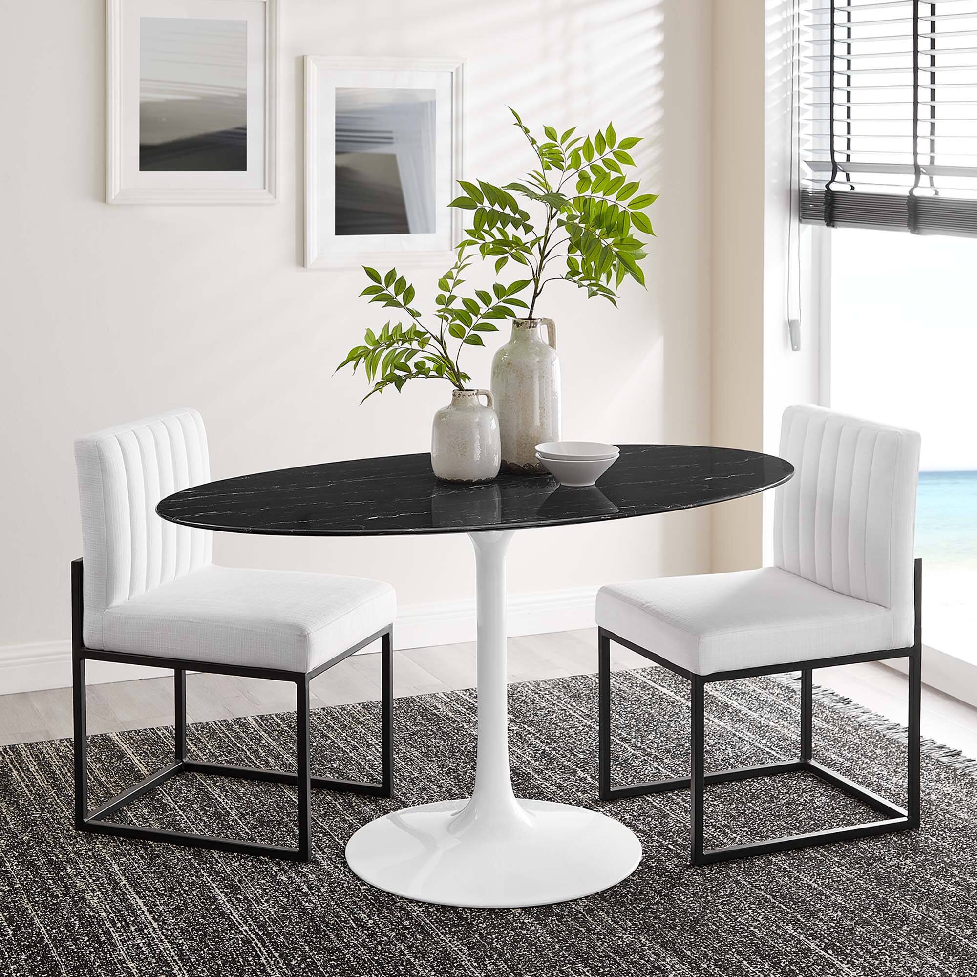 Alt View 2. Modway - Lippa 54" Oval Faux Marble Dining Table by Modway - White Black.