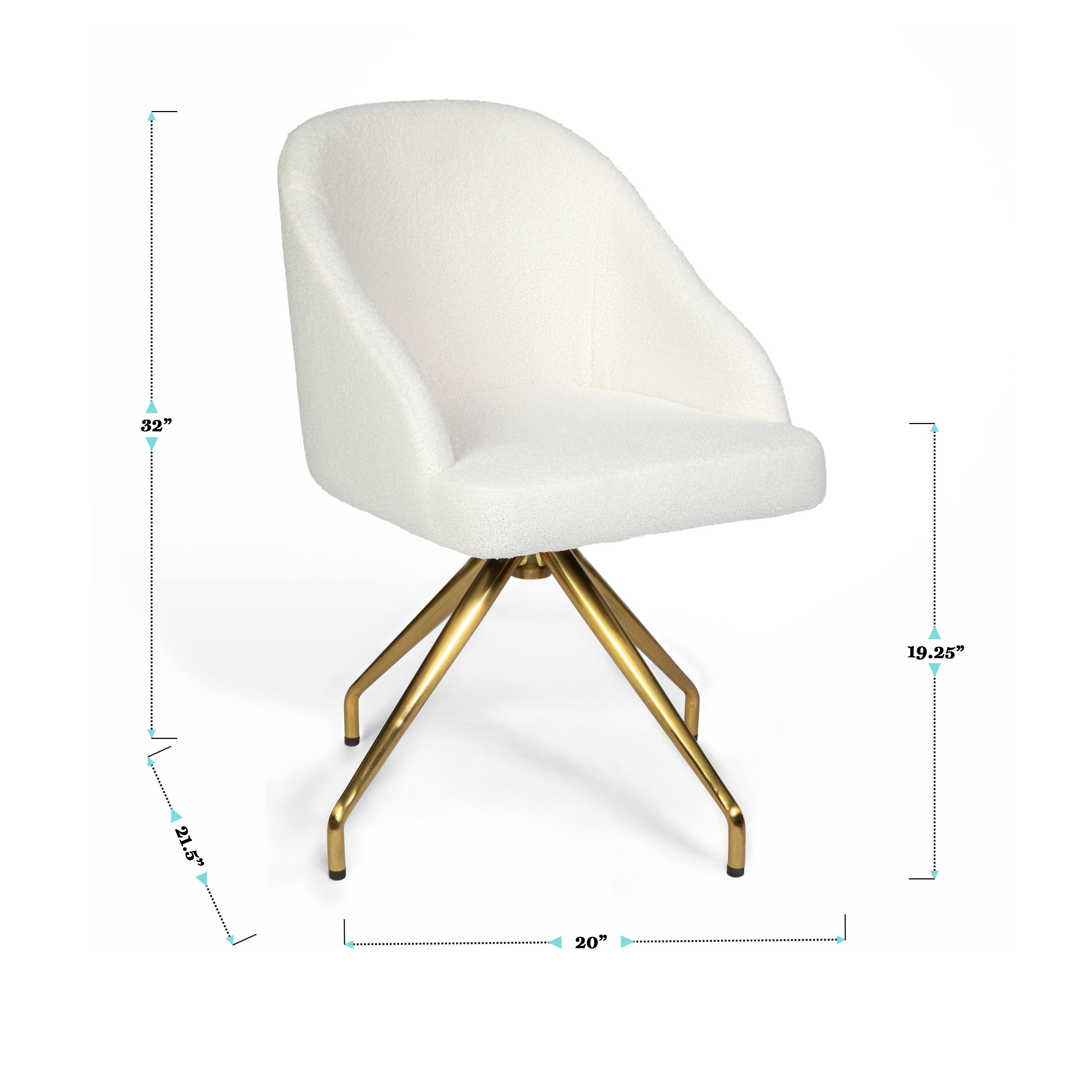 The text on the image reads: "1 32" 19.25" 21.5" 20"h". This information suggests that the chair is 32 inches tall, with a seat height of 19.25 inches and an armrest height of 21.5 inches. The chair is also 20 inches high.