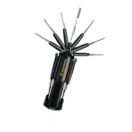 ToughTested - 8-in-1 Multitool Screwdriver with LED Flashlight, 7 Bits, Portable Repair Tool for Home, Auto & Camping - Black/Orange