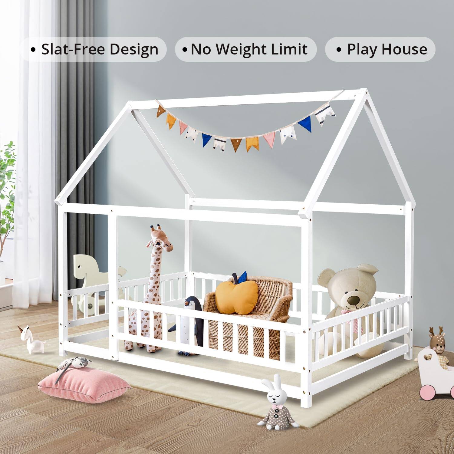 - Slat-Free Design
- No Weight Limit
- Play House