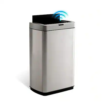 Front. Innovaze - 13-Gallon Stainless Steel Motion Sensor Trash Can with Butterfly Lid for Kitchen - Silver.