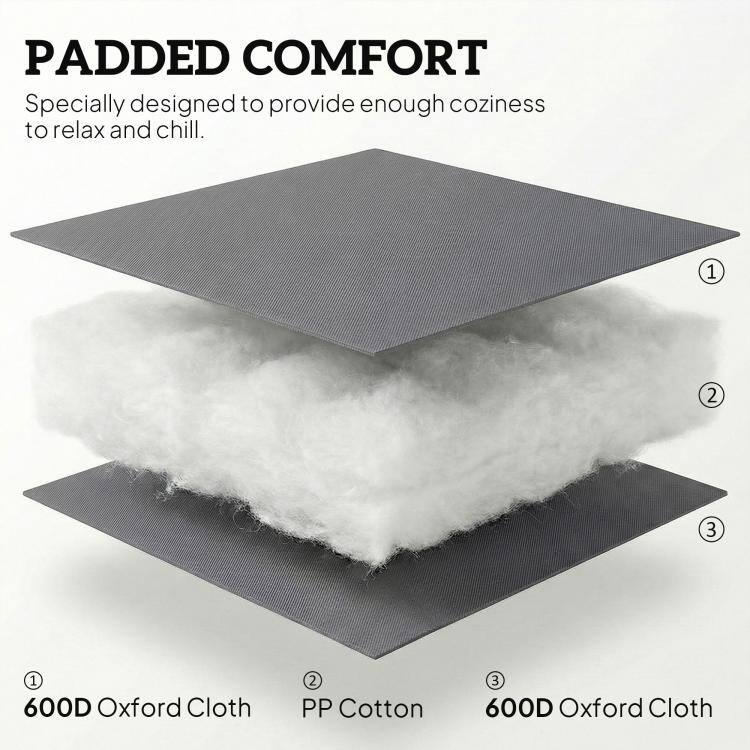 PADDED COMFORT  
Specially designed to provide enough coziness to relax and chill.

1. 600D Oxford Cloth  
2. PP Cotton  
3. 600D Oxford Cloth