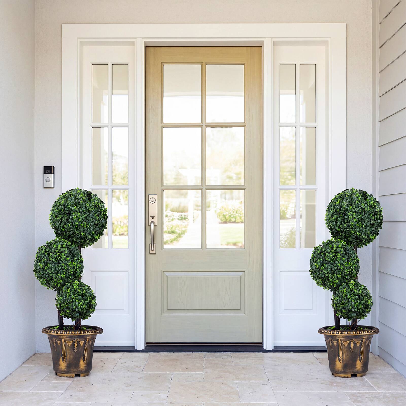 Alt View 1. Gymax - Gymax 2PCS 2.5 FT Artificial Boxwood Topiary Tree Sun-Protective Triple Ball Shrubs - Green.