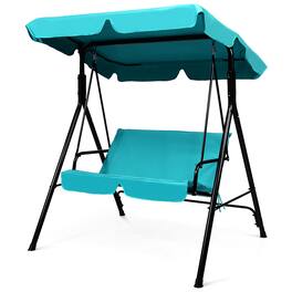 Costway - Loveseat Patio Canopy Swing Glider Hammock Cushioned Steel Frame Outdoor - Blue